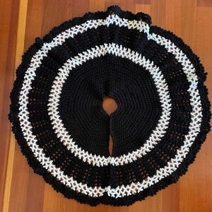 Christmas Tree Skirt Handmade Black & White Crochet Knit